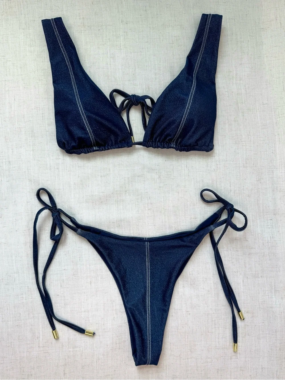 Monday Swimwear Palm Springs Top & Palma Bottom Blue Denim Set M